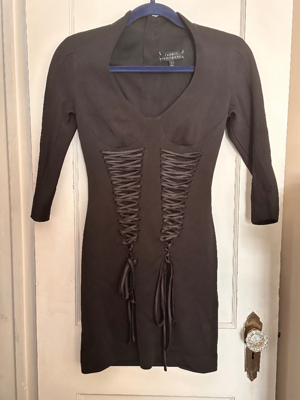 Vintage Robert Rodriguez Black, Corsetted, Bodycon Minidress Y2K